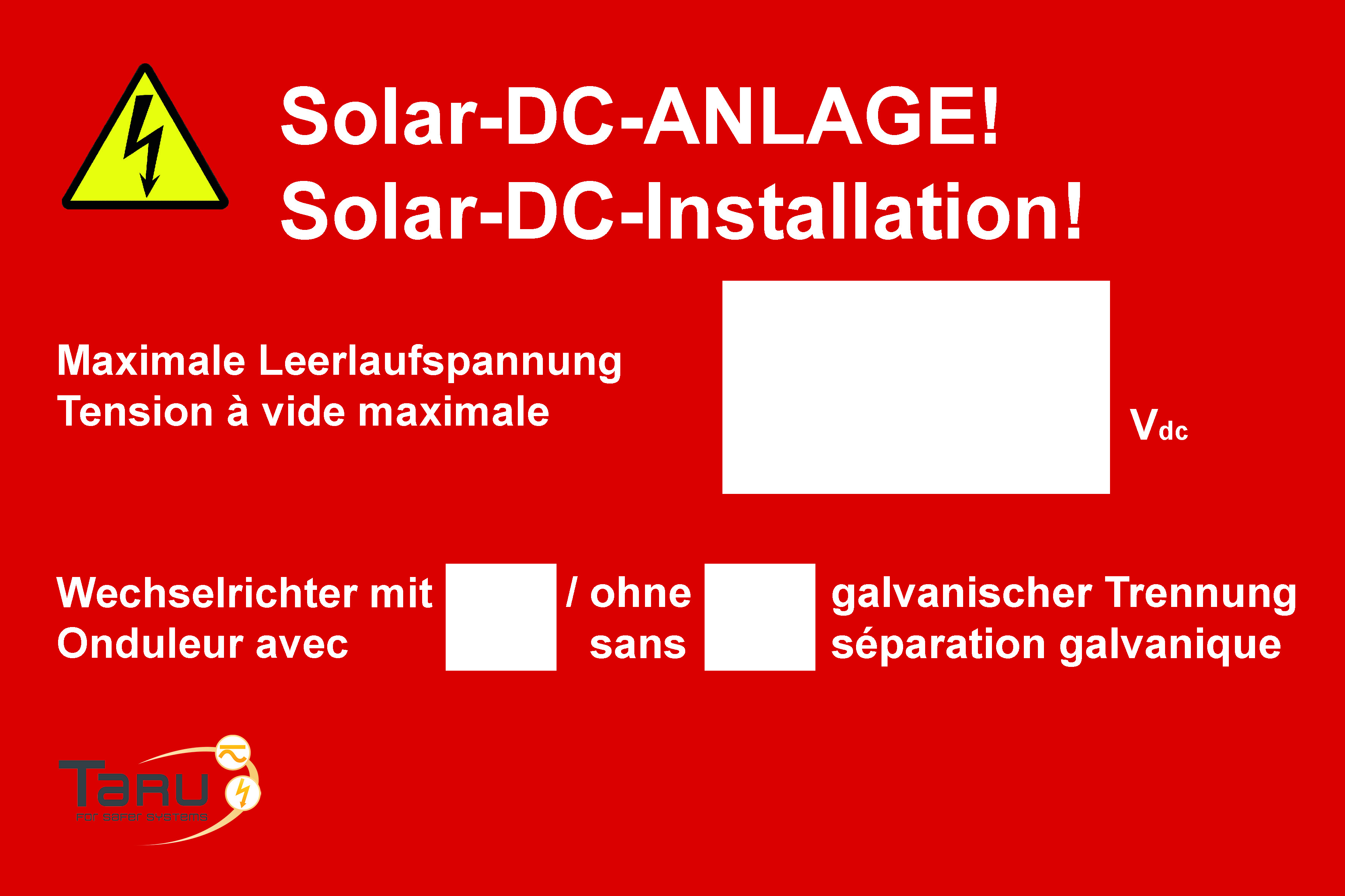 Etiketten "Solar DC-Anlage"